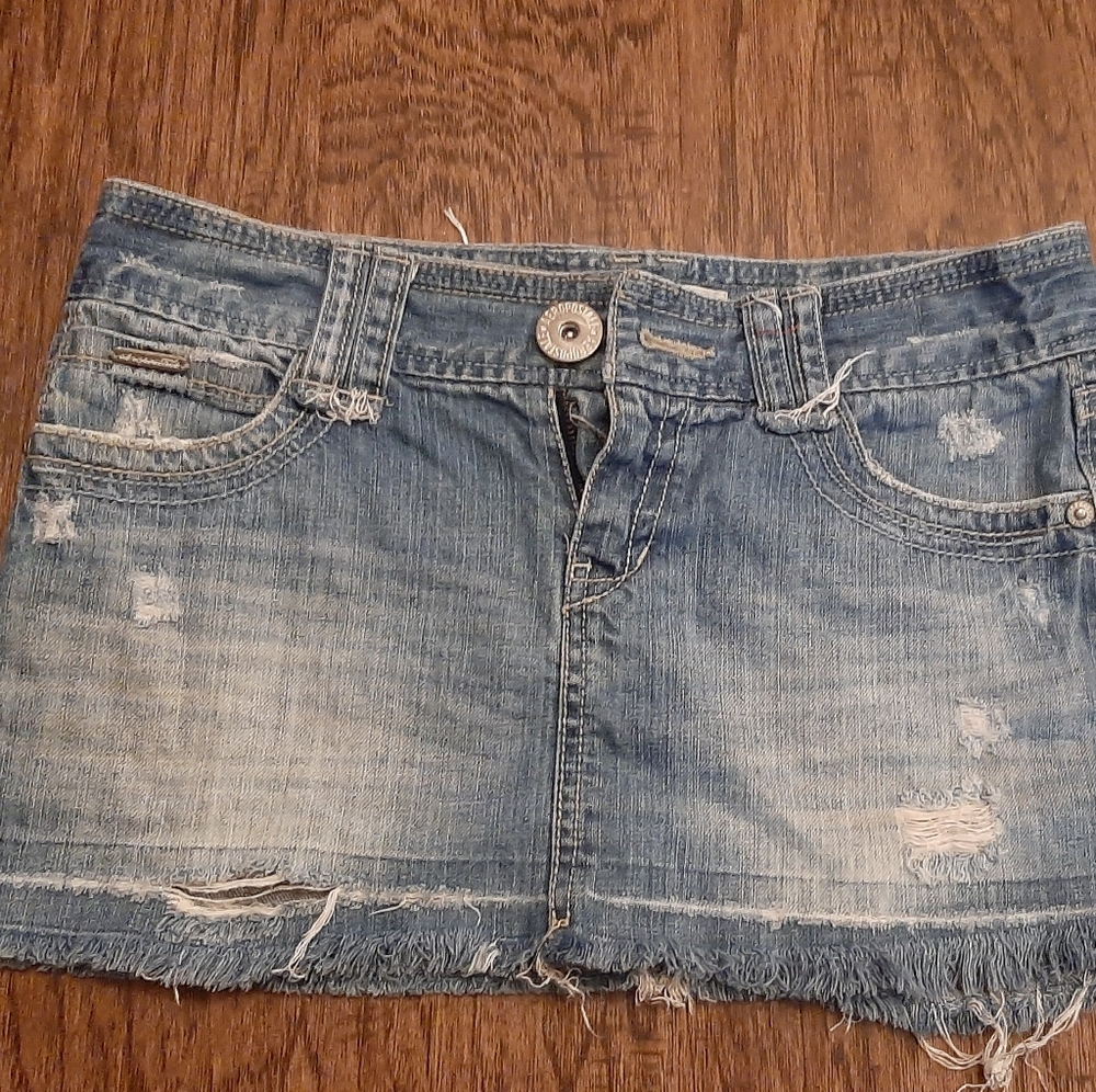 Aeropostale distressed jean mini skirt.